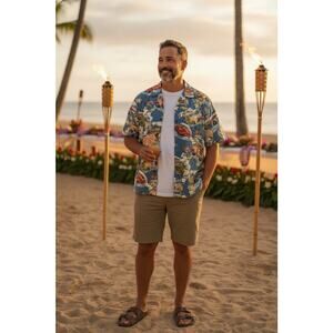 Vintage Kole Kole Men's 2XL Classic Chevy Cars All Over Print Hawaiian Shirt